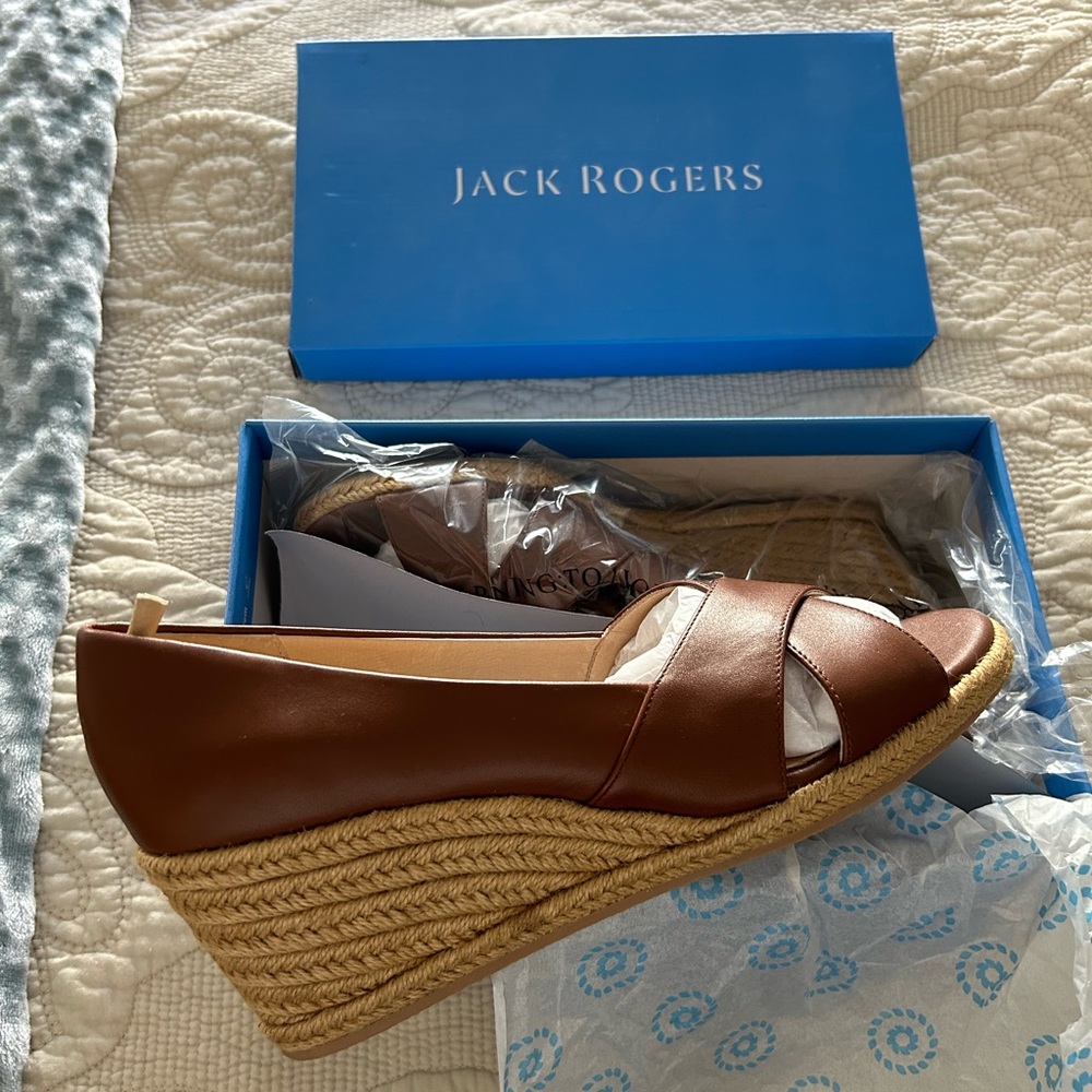 Jack Rogers Criss-Cross Wedge Espadrilles Palmer - Mocha. Size 10